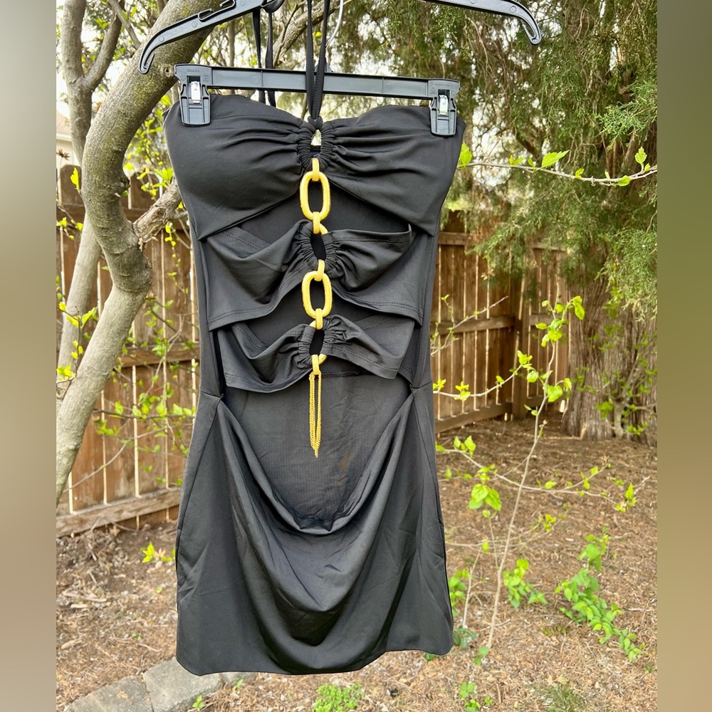 NWT Forplay club dancer club wear mini LBD cutout padded gold Y2k